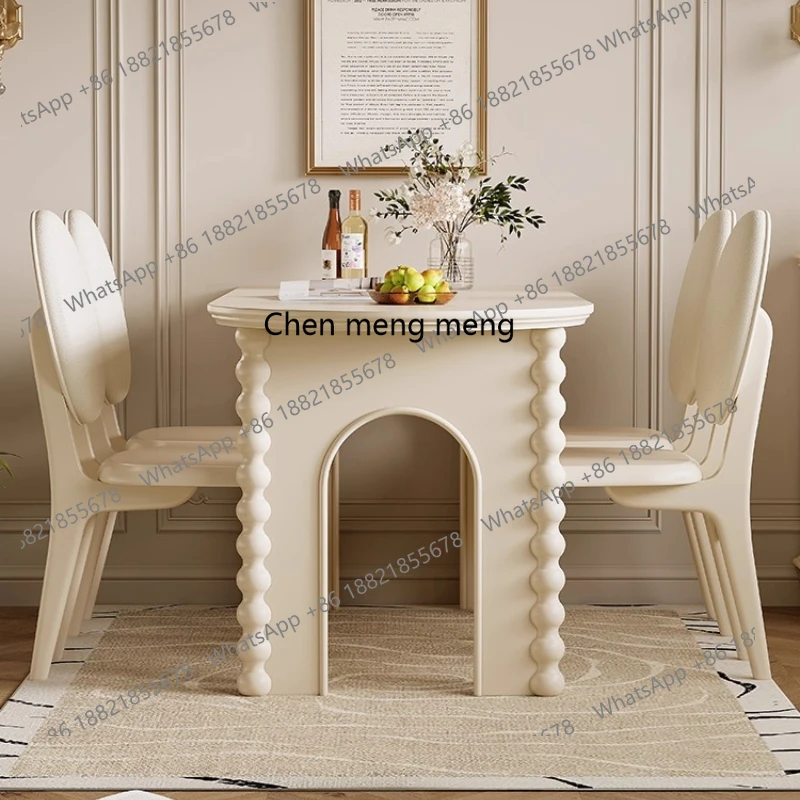 

French Cream Style Solid Wood Dining Table and Chair Set for Home Use with Peninsula Dining Table