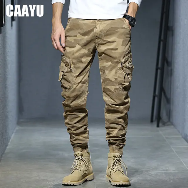 CAAYU biegaczy Cargo spodnie męskie Casual Hiphop multiPocket męskie spodnie dresowe Streetwear tor taktyczny Khaki spodnie kamuflażowe