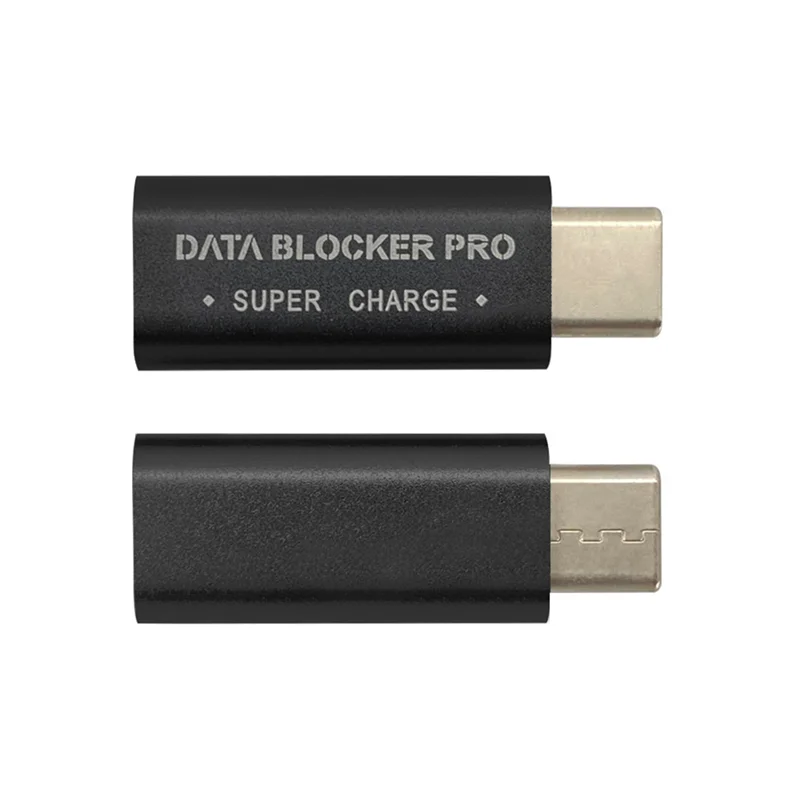 2 pces usb tipo-c bloqueador de dados USB-C suco jack defender adaptador suporte carga rápida (50v/5a) parar de roubo de dados (preto)