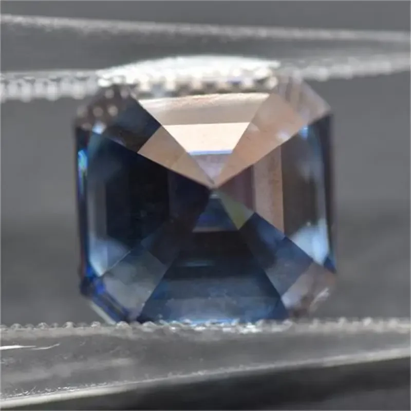 Moissanite Stone Asscher Cut Sapphire Blue Color Advanced Jewelry Material Pass Diamond Tester for Jewel Making GRA Certificate