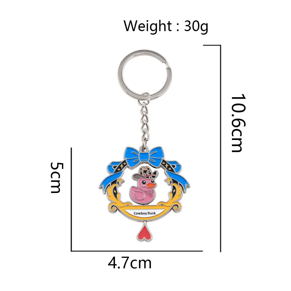Lustiger rotierender Cowboy-Enten-Schlüsselanhänger, doppelseitig drehbarer rosa Enten-Schlüsselring, Kawaii-Tier-Metallanhänger, Schmuck für Rucksack und Tasche – Detail 2