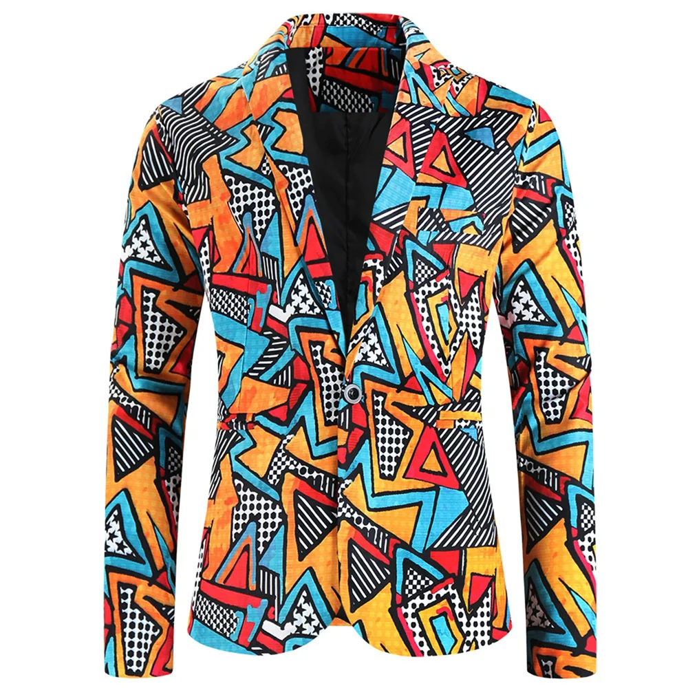 3D Colorful Print Man Blazer Streetwear Hip Hop Fashion Slim Fit Men's Suit Jackets Singer Stage Single-breasted Blazers Coat