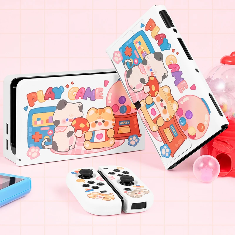 Жесткий Чехол для ТВ-приставки с симпатичной игровой кошкой, подставка для зарядного устройства, Хрустальный чехол для контроллера Nintendo Switch Oled NS Joy-Con, защита для телефона из ТПУ