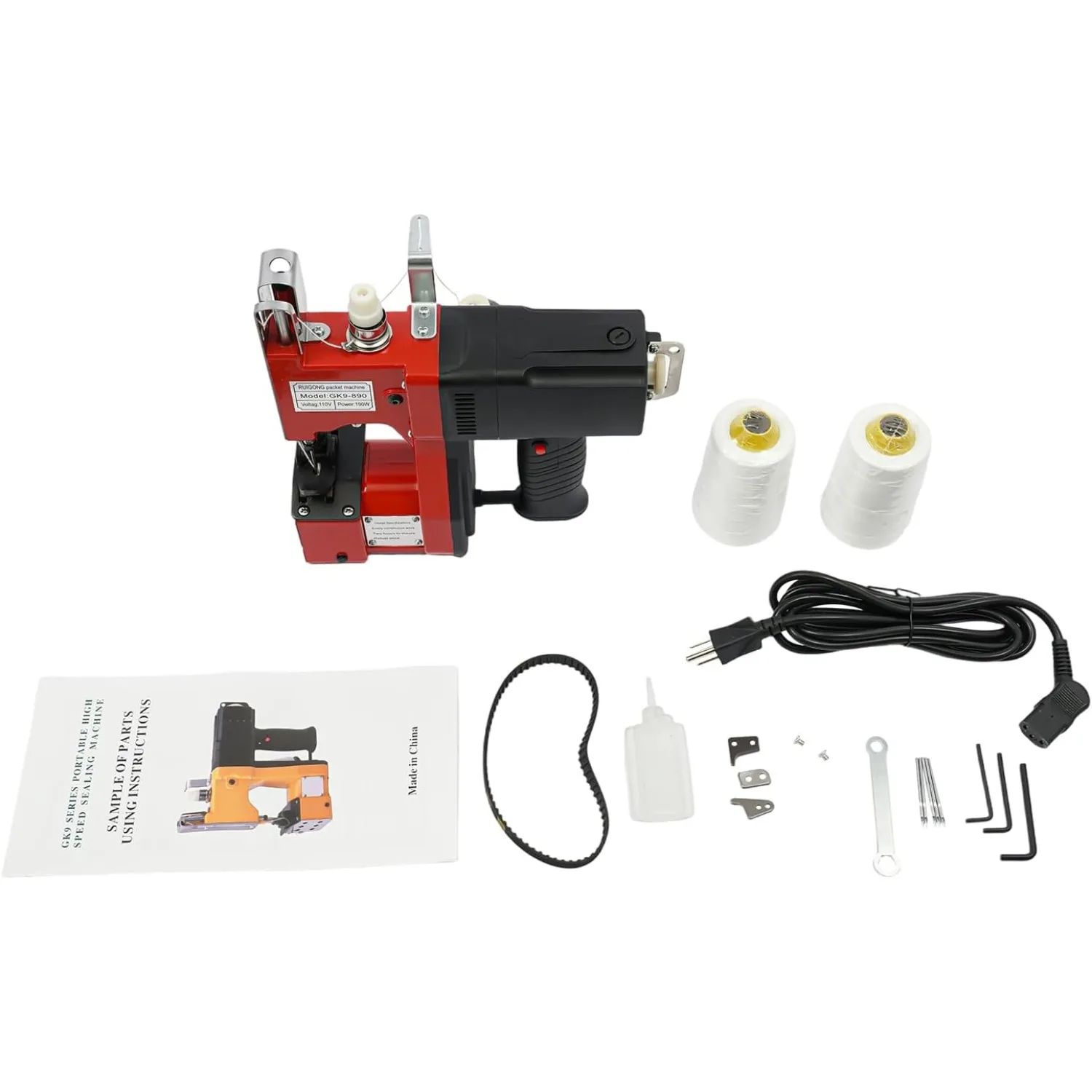 Leather Heavy Duty Sewing Machine Industrial Canvas Stitching Closer 110V ﻿ | 2,600 Stitch 10mm Max Thickness 190W 18000rpm w/2 Thread Spools 3 Blades, Red For Logistics Factory Sealing Sack Woven Bag view 3