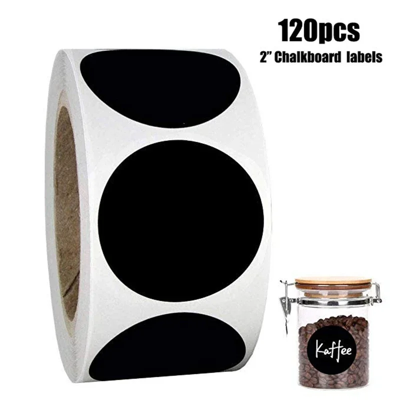 120Pcs/roll Black PVC Round Blackboard Sticker Handmade Sticker Adhesive DIY Labels Gift Package Sealing Sticker Can Writing