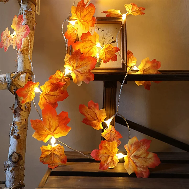 

ABLN-Fall Decorations For Home Leaf String Lights,Maple Leaves Garland Battery Operated Outdoor For Holiday Decor