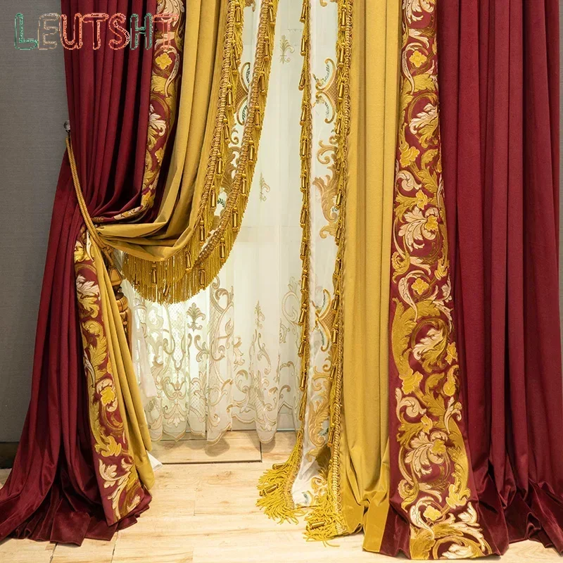 حجم مخصص التطريز الغزل الستائر لغرفة المعيشة غرفة الطعام غرفة نوم عالية التظليل القصر الأوروبي الراقية المخملية ديكور المنزل #3