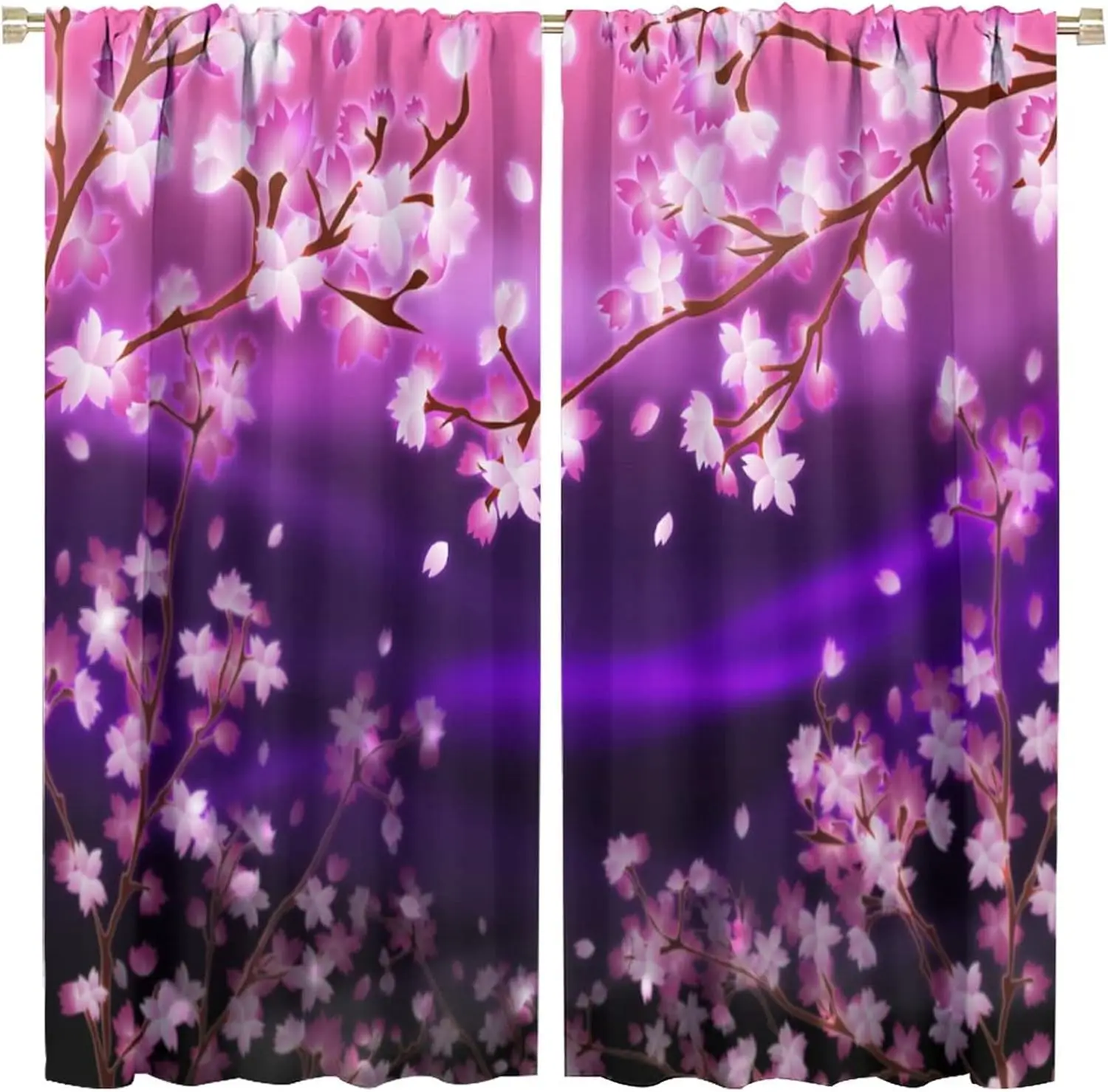 Cherry Blossom Window Curtains,Japanese Pink Flower Dream Purple Floral Polyester Fabric Window Treatments for Girls Bedroom