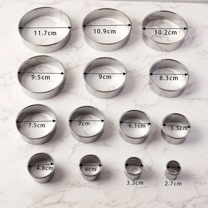 Stainless Steel Cookie Cutter Set 14Pcs Round Biscuit Cutter Circle DIY Cake Cookie Mousse Mold Cake Decorating Tool Baking Mold