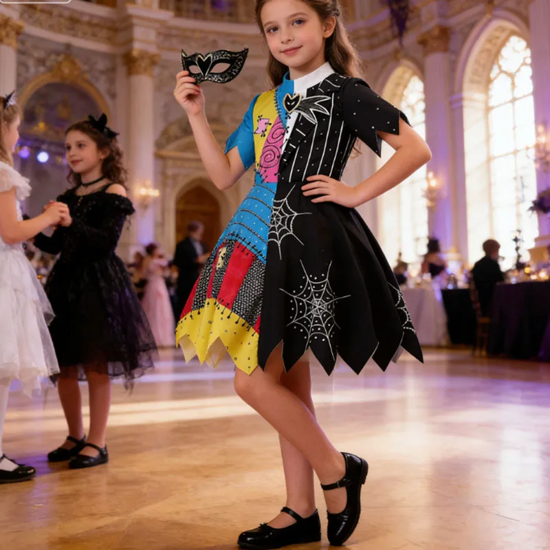 

Halloween Costume Child Christmas Eve Scary Ghost Bride Cosplay Irregular Princess Dress With Wig Costume Carnival Party Dress 　