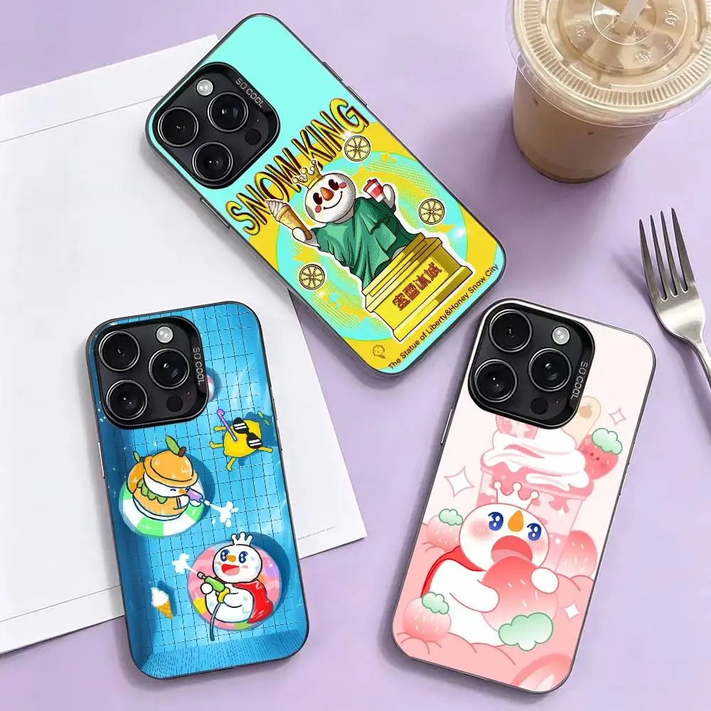 

m-Mixue Bingcheng Snow King Phone Case For iPhone 17,16,15,14,13,12,11 Plus,Pro Max,XS,Colored Silver Plated Inside Cover