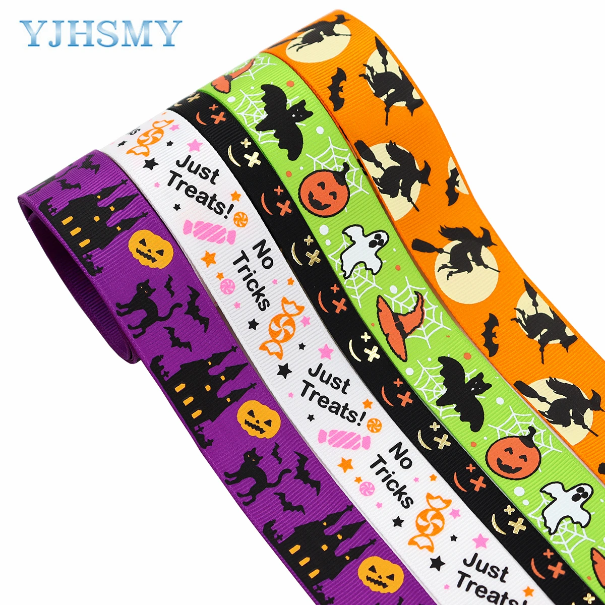 Halloween Ribbon Pumpkin Ghost Ribbons Trick or Treat Ribbons Stripe Dot Purple Orange Decorative Grosgrain Satin Ribbon