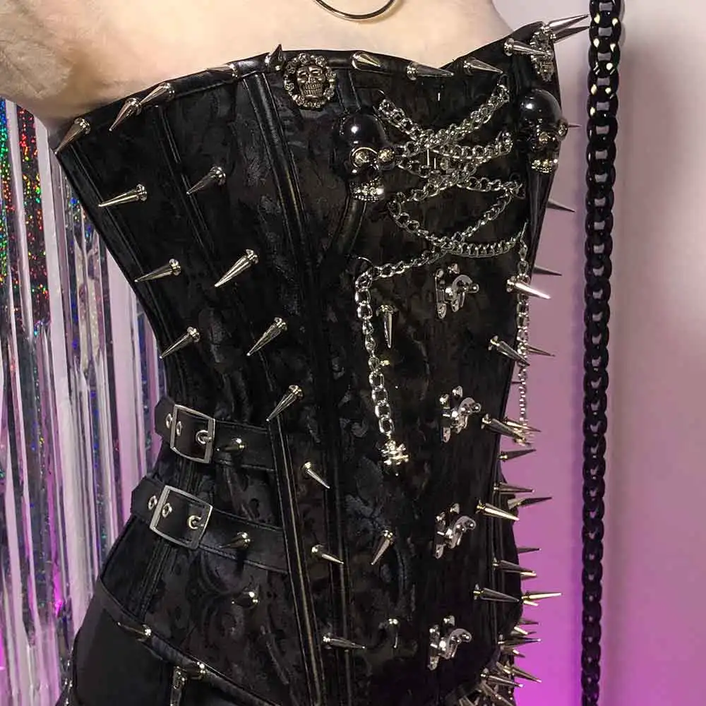 

Kawaii Grunge Eco Teen Harajuku DIY Y2K Vegan Leather TOPS Punk Rock Studded E-Girls Gothic Hand Made 90s Chain Vintage Goth Emo