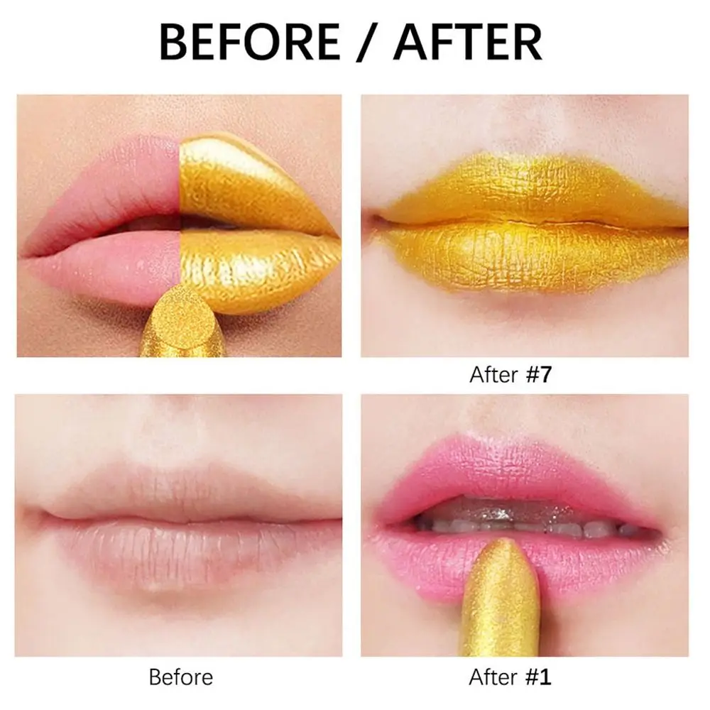 Sexy Long Lasting Glitter Gold Lipstick Waterproof Nude Pigments Velvet Lip Stick Gold Tube Non-Sticky Cup Lip Tint Gift