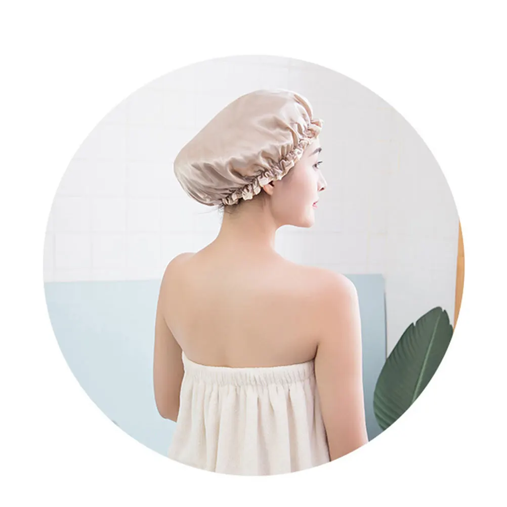 

Waterproof Shower Cap Bathing Hat for Women Hair Bonnet Elastic Swimming Caps Reusable Cute Long Term Use Double Layer