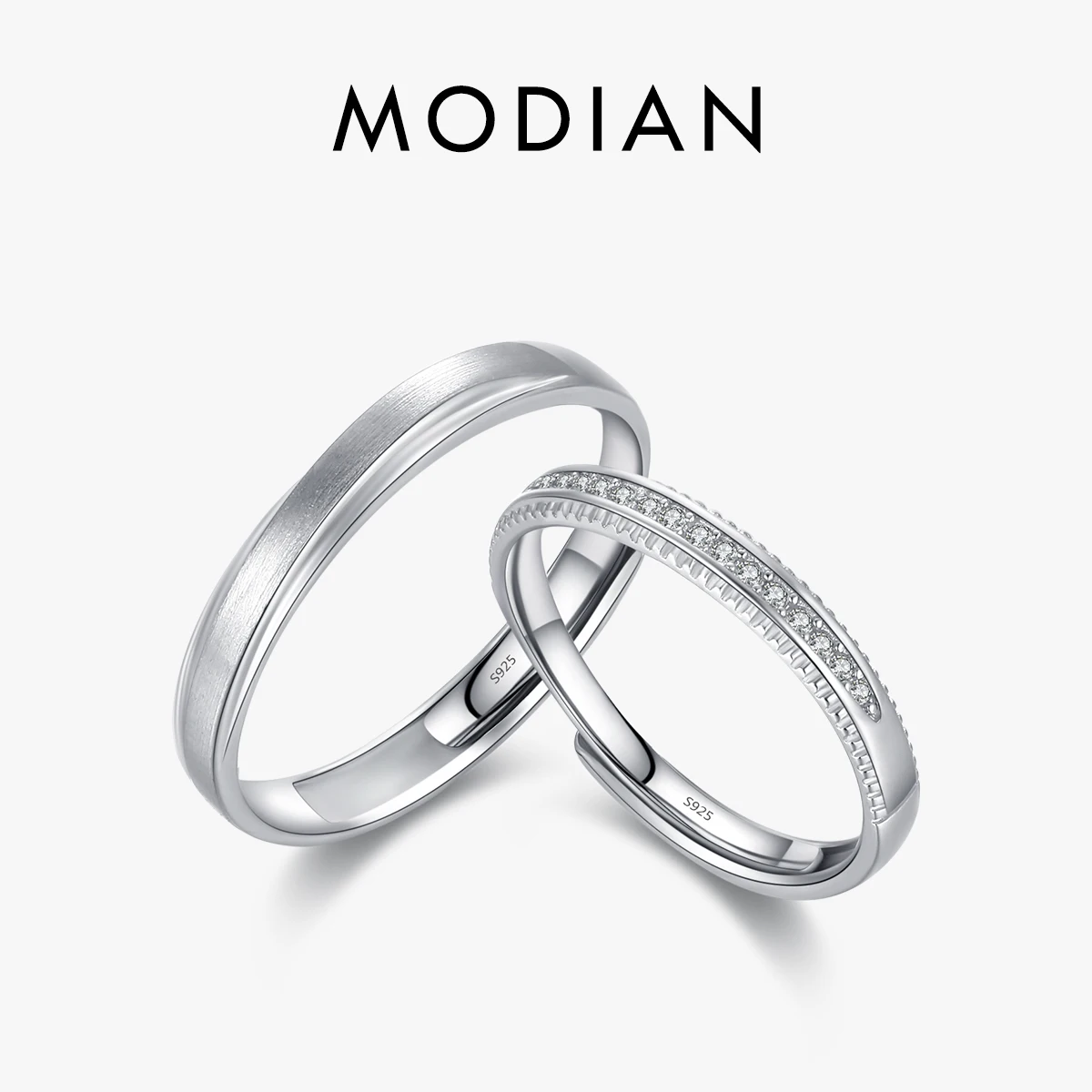 MODIAN Real 925 Sterling Silver Opening Size Couples Engagement Band Ring Classic Scrub Sparkle Wedding Jewelry For Women Gifts