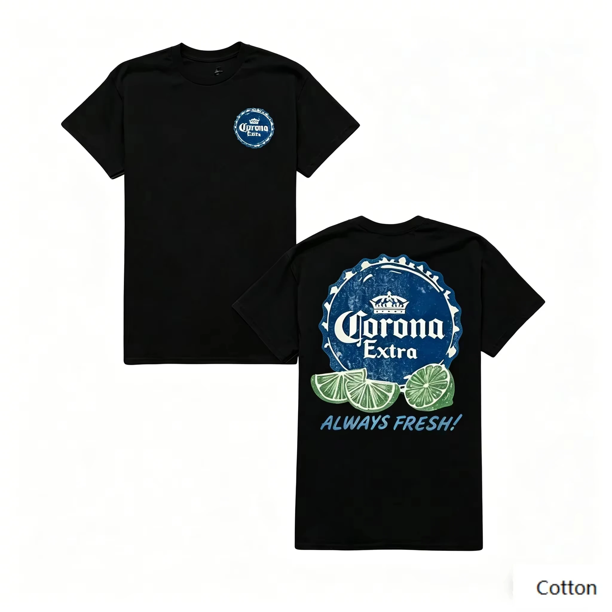 2026 New Cotton Summer Corona Extra Bottle Cap Lime Print T-Shirt Pure Cotton Casual Comfortable Neutral Beer