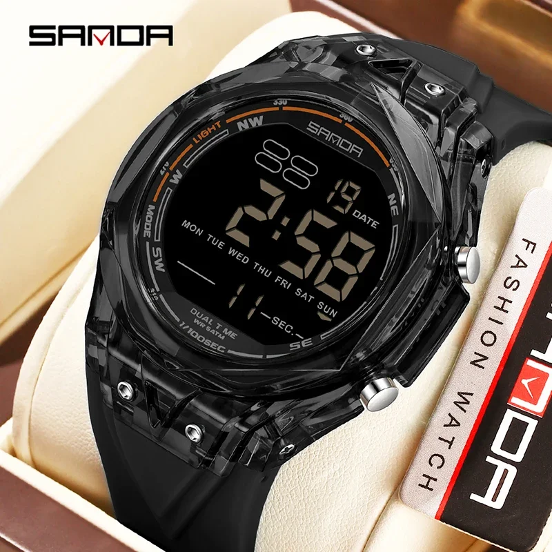 SANDA 패션 남자 전자 시계 다기능 스포츠 방수 LED 빛나는 알람 시계 남자 타이머 디지털 손목 시계