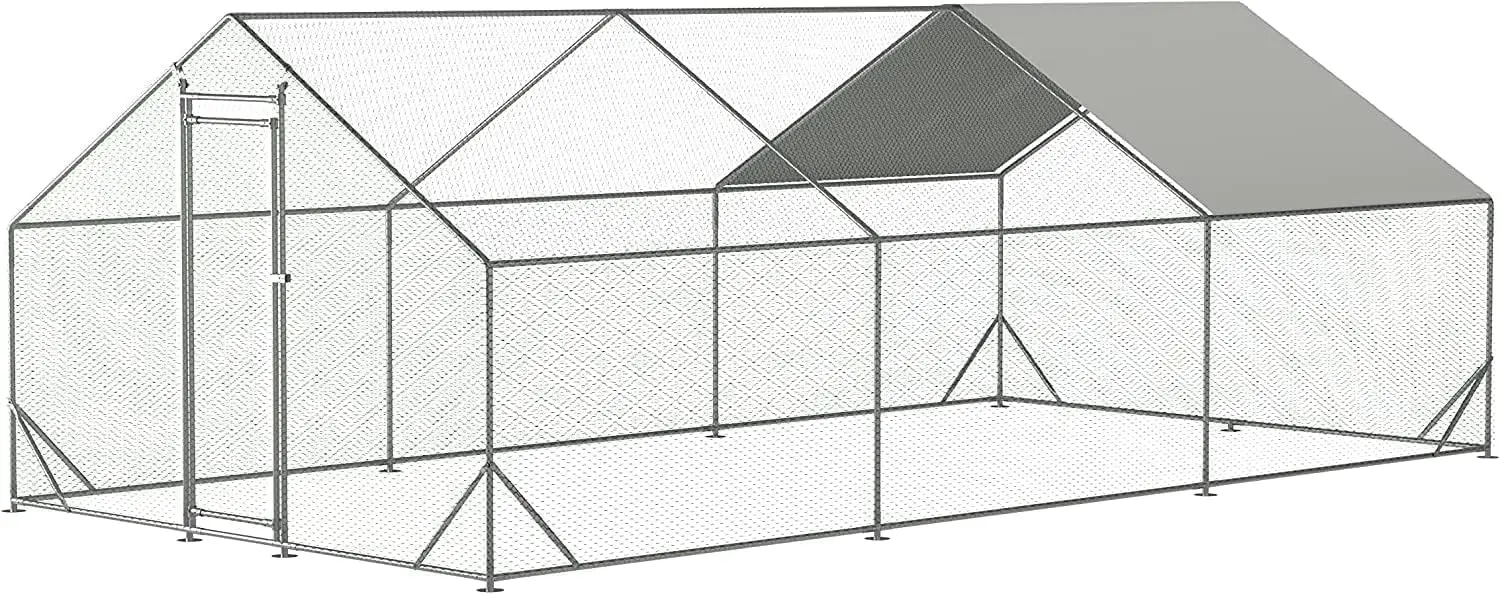 

Large Metal Chicken Coop Walk in Poultry Cage Heavy Duty Chicken Runs Hen House for Yard with Waterproof and Anti UV Cover