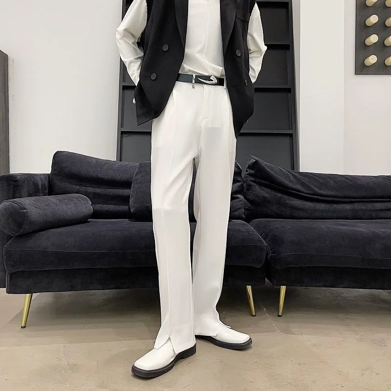 

Style Korean Slit Trend Simple Versatile Long Pants Wide Leg Straight Casual Suit Pants 2022 New Spring Blue White 2Y2732