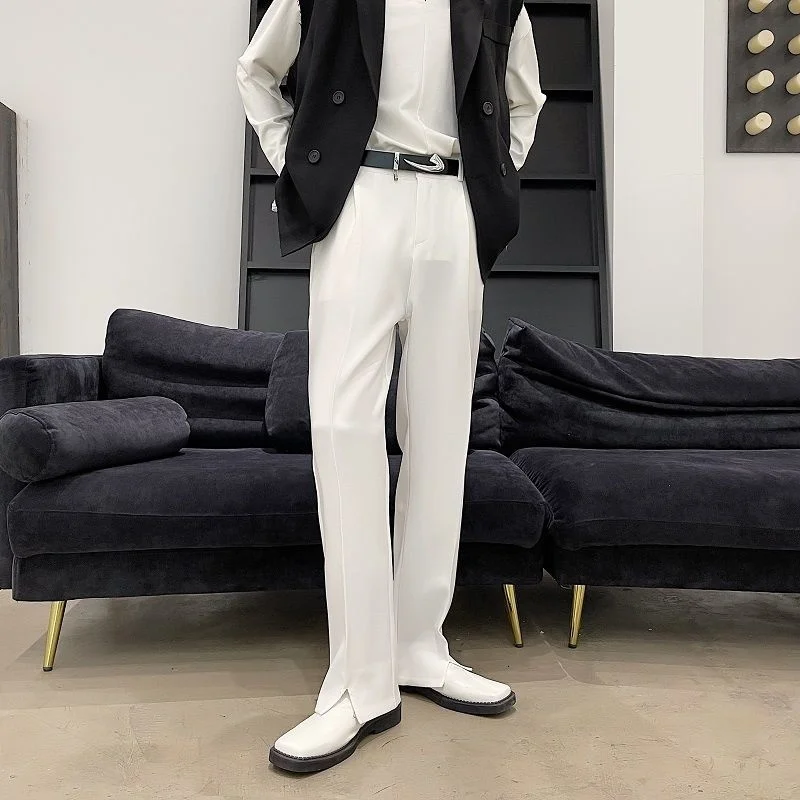 Style Korean Slit Trend Simple Versatile Long Pants Wide Leg Straight Casual Suit Pants 2022 New Spring Blue White 2Y2732