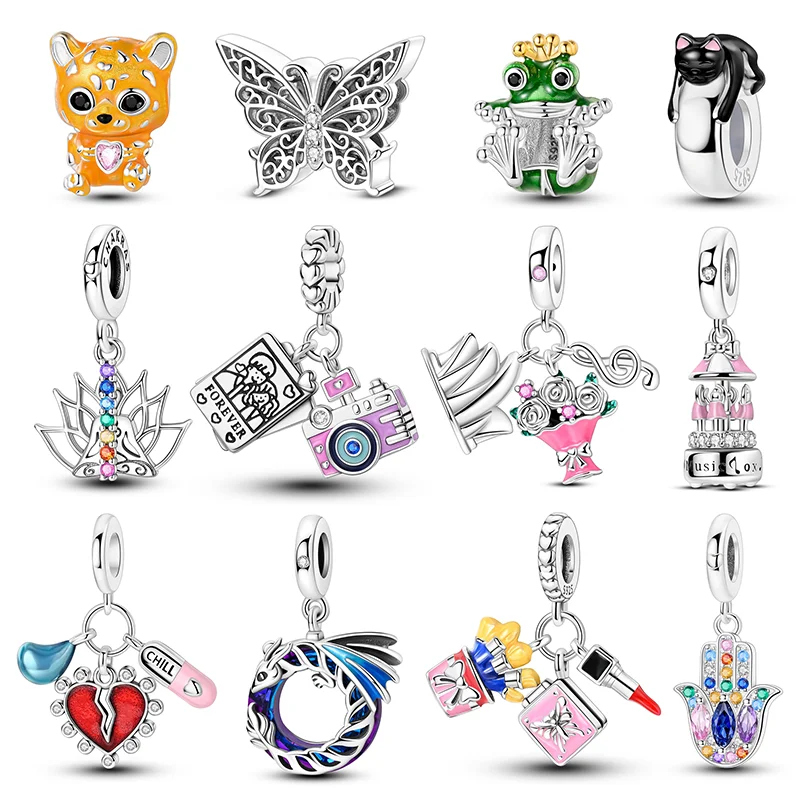 New 925 Sterling Silver Exquisite Butterfly Lipstick Camera Frog Charms Beads Fit Brand Original Bracelet DIY Jewelry Gift