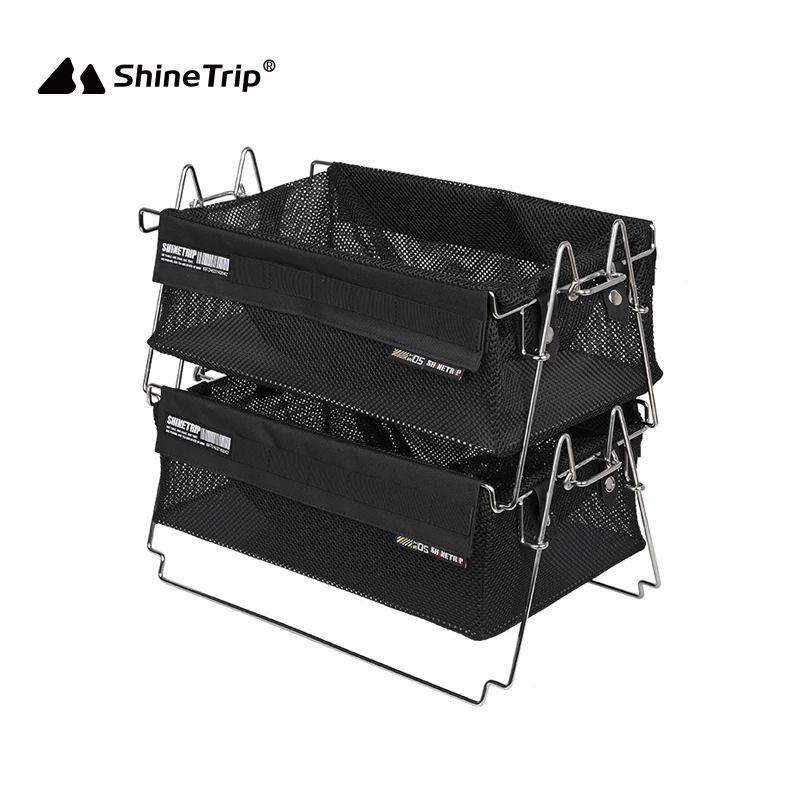 Outdoor Storage Boxes Basket Stainless Steel Portable Folding Bag Multifunctional Detachable Organizer Camping Folding Mesh Rack