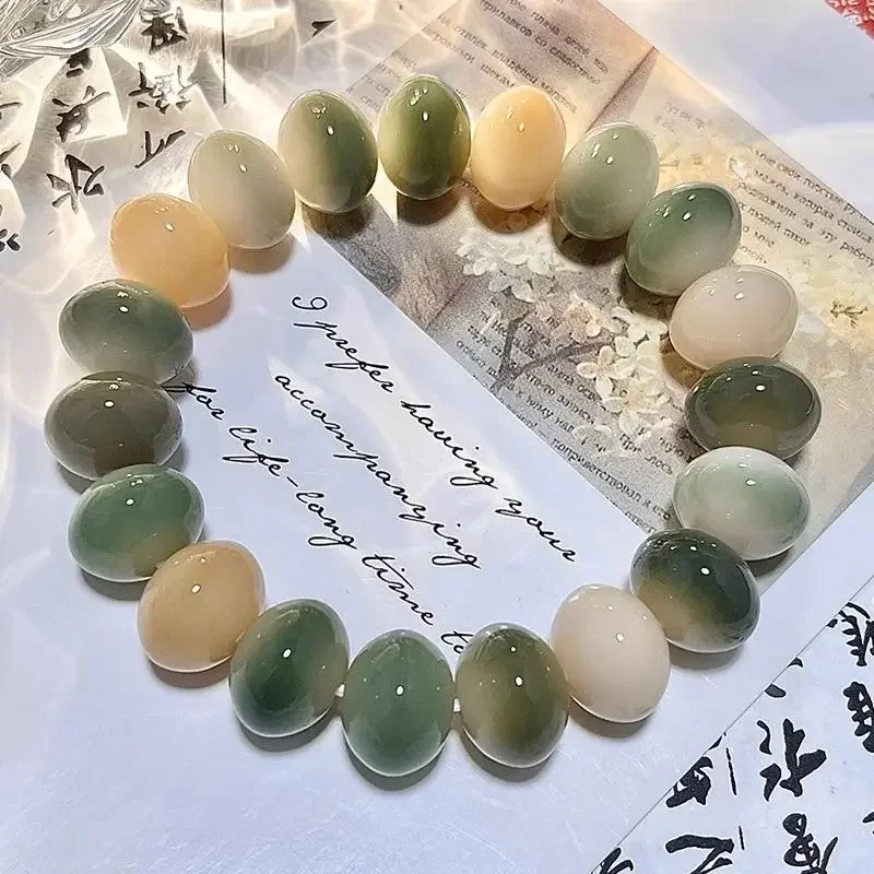 Green and Yellow Color Yuhua High-grade Polished Old Material Bodhi Bracelet Female Students String Unpopular Hand String Male