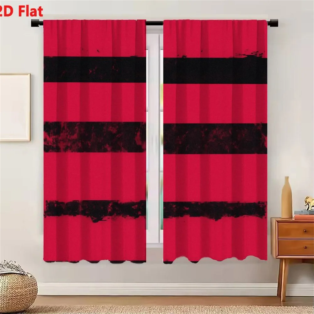 2Pcs Curtains 2D Flat Bright Magenta Background With Horizontal Black Stripes Distressed Grungy Edgy Graphic Design Window Drape