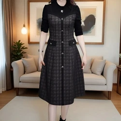 Korean Woman Patchwork Long Dresses Autumn Winter Female New Large Size 4XL Vestidos Ladies Fashion Round Neck Maxi Dress