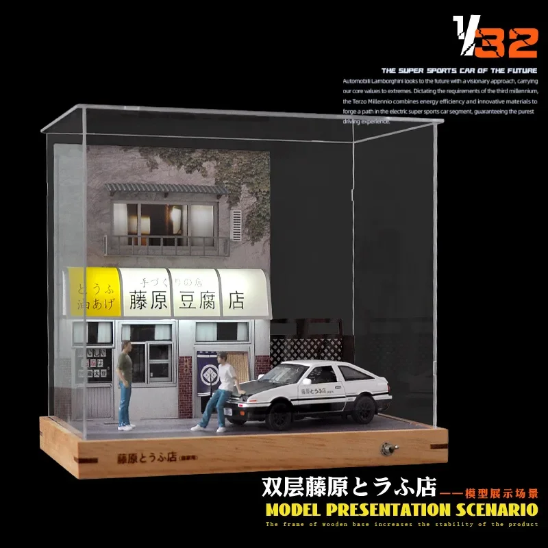 Diorama 1/32 Initial D Car Garage Model Double-layered Tofu Shop Building Backdrop Display Scene Model Vehicles Collection Gift