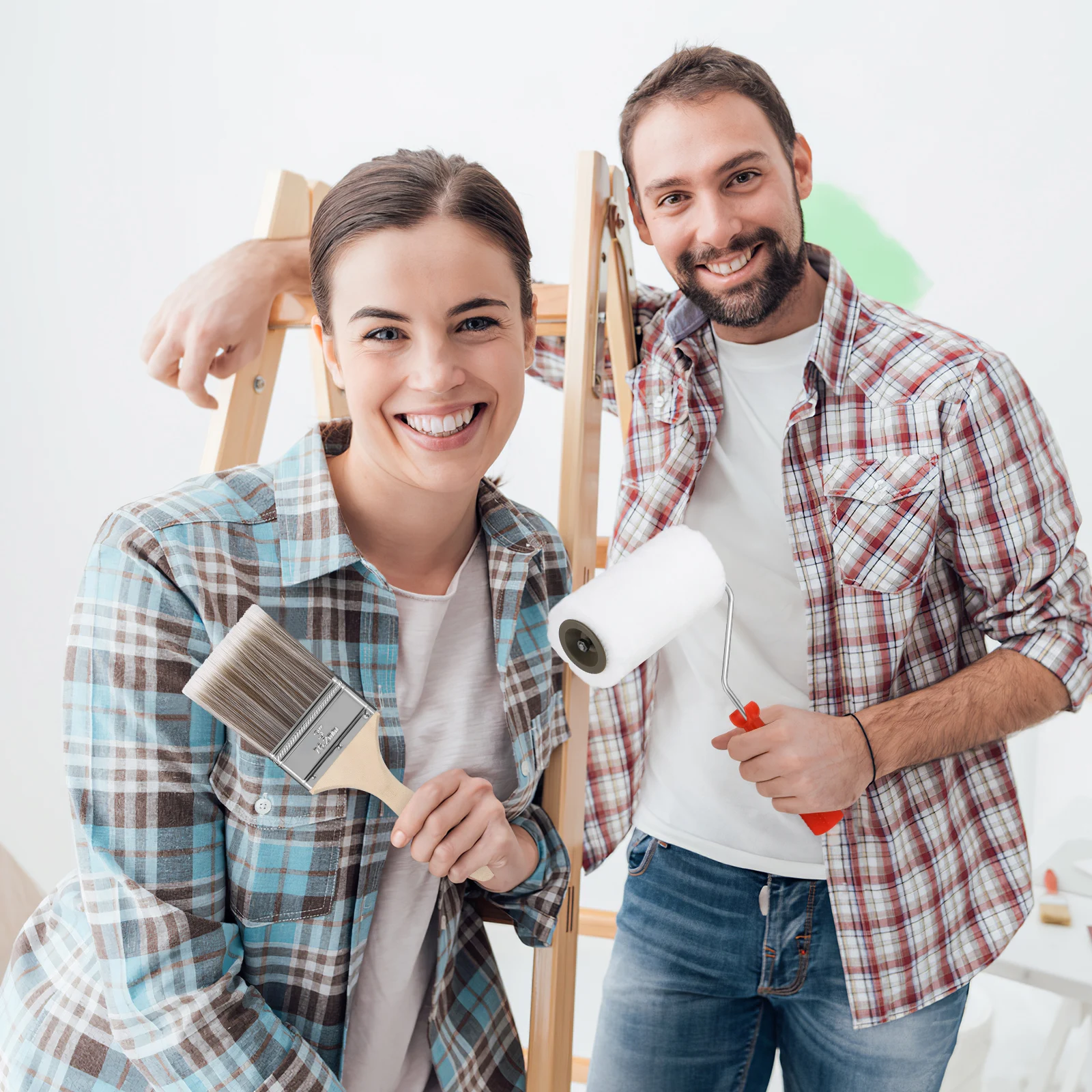 

1 Set Paint Brushes Kit with Edger Roller Foam Watercolor Round Wood Handle for Glue Wire Art Craft