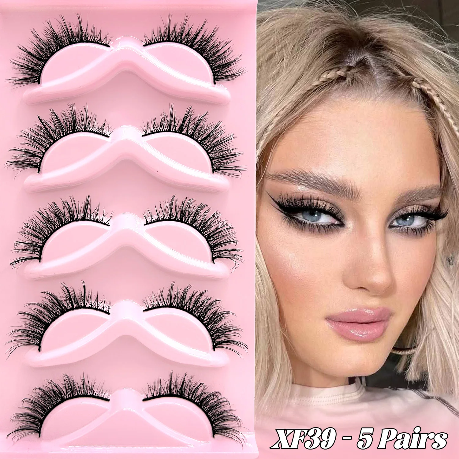5 Paar Vorgeklebte Falsche Wimpern D-Curl 3D Mehrschichtige Flauschige Wimpern Weiche Leichte Wiederverwendbare Selbstklebende Streifenwimpern – Detail 3