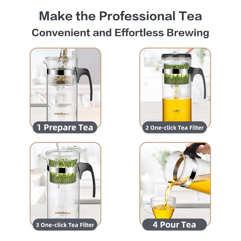 KAMJOVE Teapot One-button Filtering Tea Separation Kettle High Borosilicate Glass Tea Pot Transparent Art Tea Cup Kettle 750ml