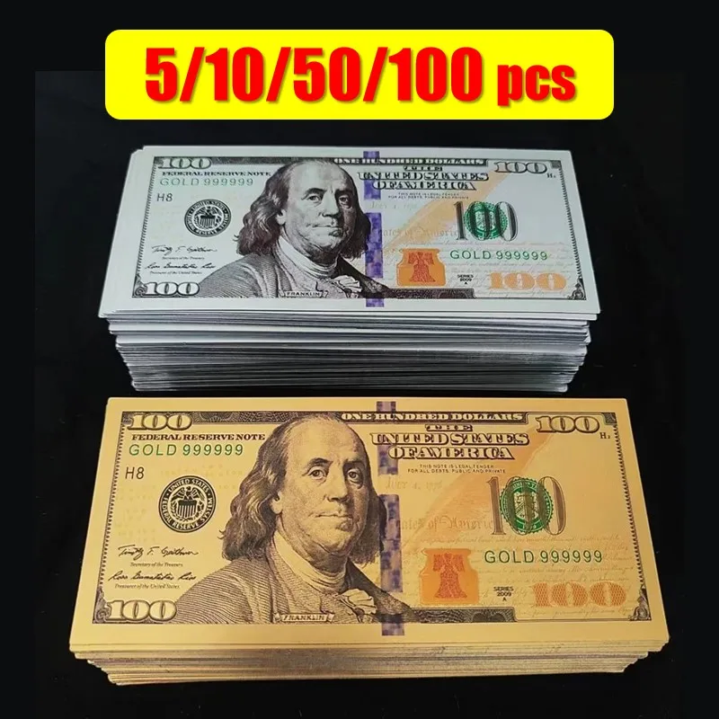 5~100pcs US 100 Dollars 100 Dollar Bills Silver Plated Banknotes Fake Dollars Currency Souvenir Business Gifts