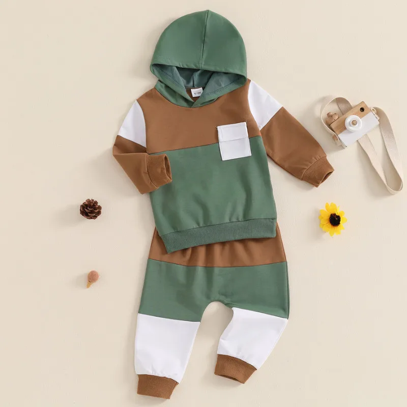 RUEWEY Baby Boy Pant Sets Spring Autumn Clothes Contrast Colors Long Sleeve Hooded Sweatshirt and Elastic Sweatpants