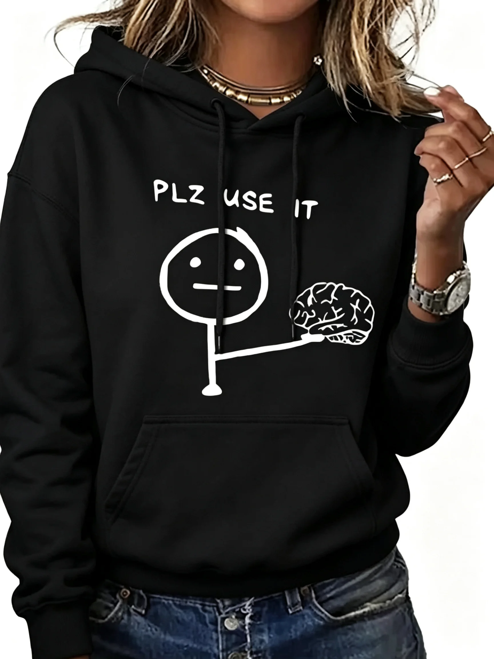 Funny T-shirt with humorous design _Please use_ Headprint Hoodie for Women/Girls - Long-sleeved Fall/Winter Top hoodies women