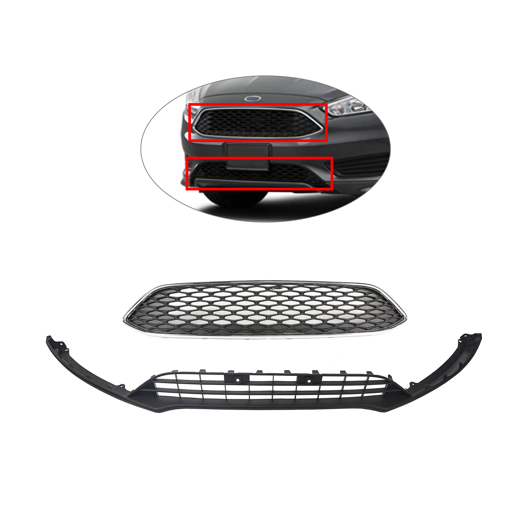 US  Home Upper & Lower Bumper Grille for 2015-2018 Ford Focus S SE F1EZ8200B F1EZ17626A