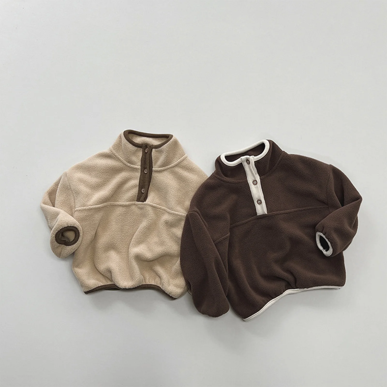 طفل رضيع الدافئة الصوف البلوز أعلى عارضة الصلبة طويلة الأكمام زر متابعة البلوز قمم الأطفال الخريف الشتاء الملابس ارتداء اليومي
