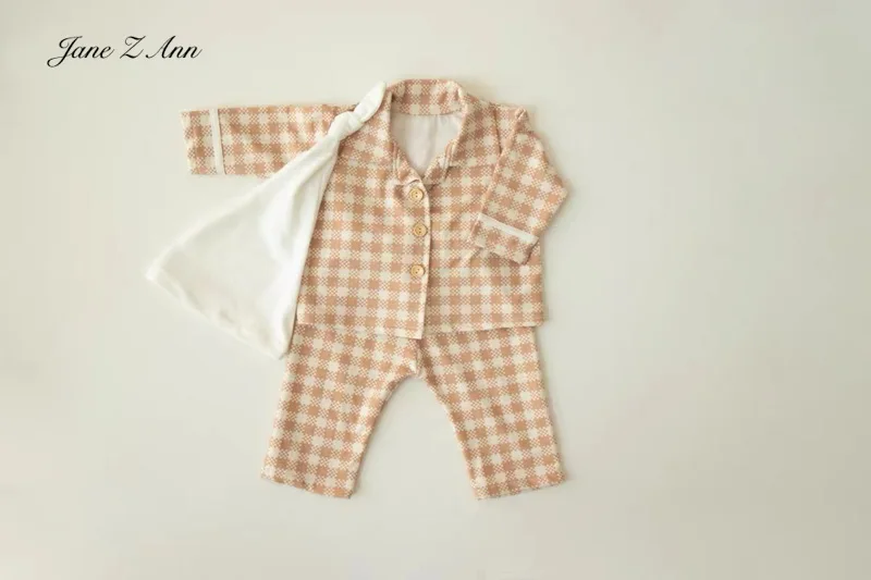 Newborn baby photo props infant plaid sleeping outfits top+pants good night theme sutido home shooting easy to match item