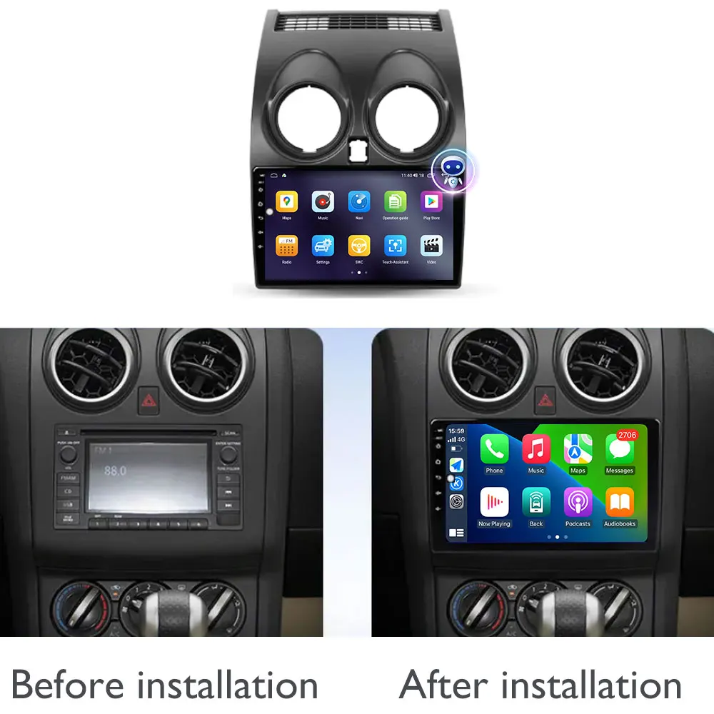 شاشة HD 2K لنيسان قاشقاي 1 J10 2006 - 2013 راديو السيارة أندرويد 15 الملاحة نظام تحديد المواقع شاشة السيارات ستيريو مشغل وسائط متعددة 8core #2