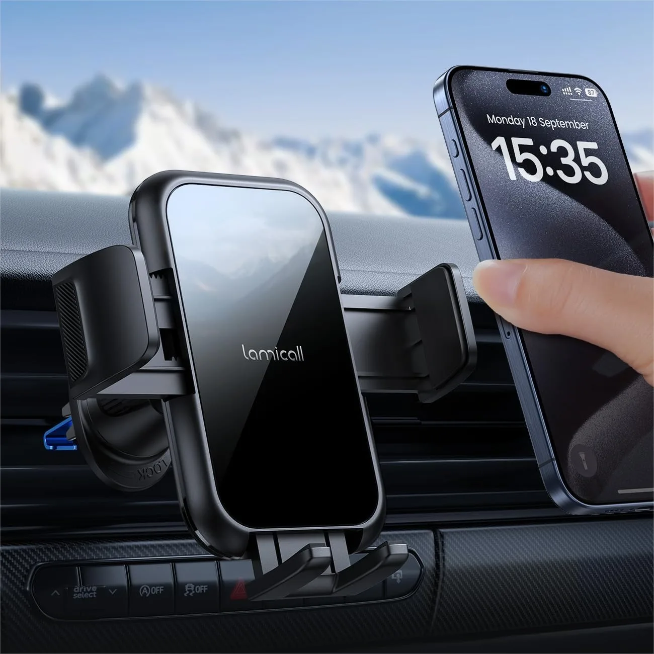 Car Phone Holder Vent with 4-Lock Protection For Thick Cases 360 Degree Rotation Hands Free Cradle For iPhone 16 15 Pro Max Samsung Galaxy S24 S23 Black