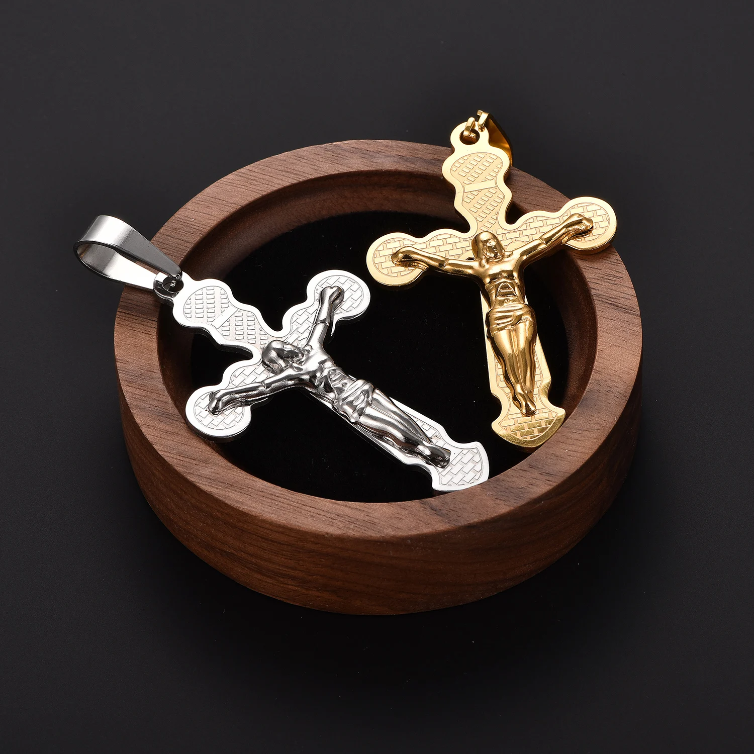 Herren Damen Kreuz Jesus Kruzifix Edelstahl Anhänger Silber Gold Farbe Religiöse Gebetsanhänger Kette Schmuck für DIY Halskette – Detail 3