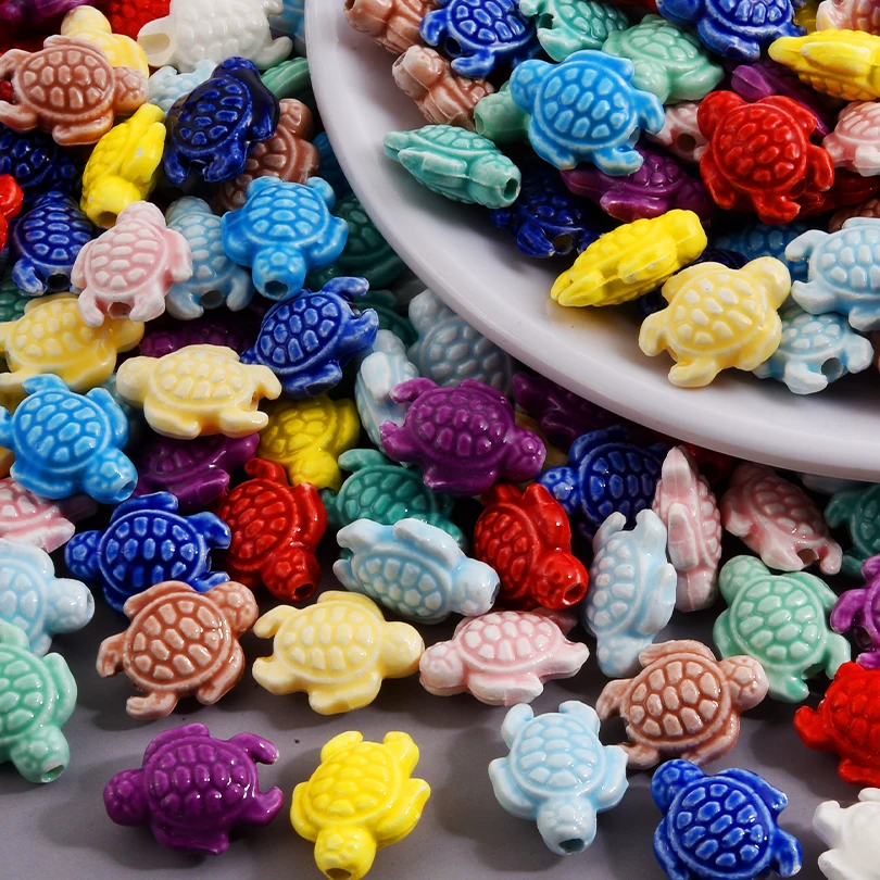 

10/20/30pcs Lovely Charm Colorful Turtle Ceramic Spacer Loose Beads Diy Bracelet Pendant Necklace Jewelry Accessories Material
