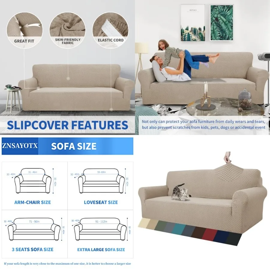 

1 Pcs Jacquard Couch Covers for 3 Cushion Couch High Stretch Sofa Cover for Pets Dogs Anti Slip Extra Large Sofa Slipcovers Fur