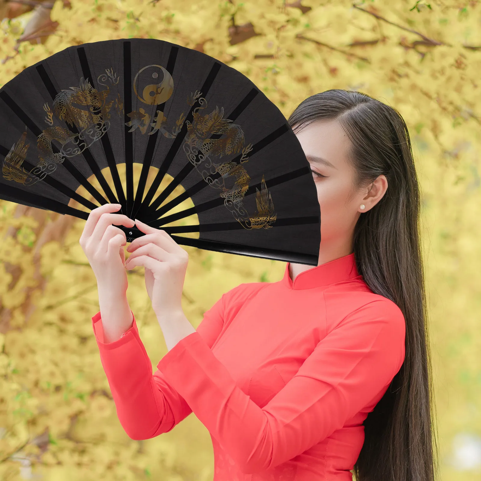 

Large Folding Hand Fan Tai Chi Martial Art Kungfu Dance Prop Cloth Material Decorative Chinese Style
