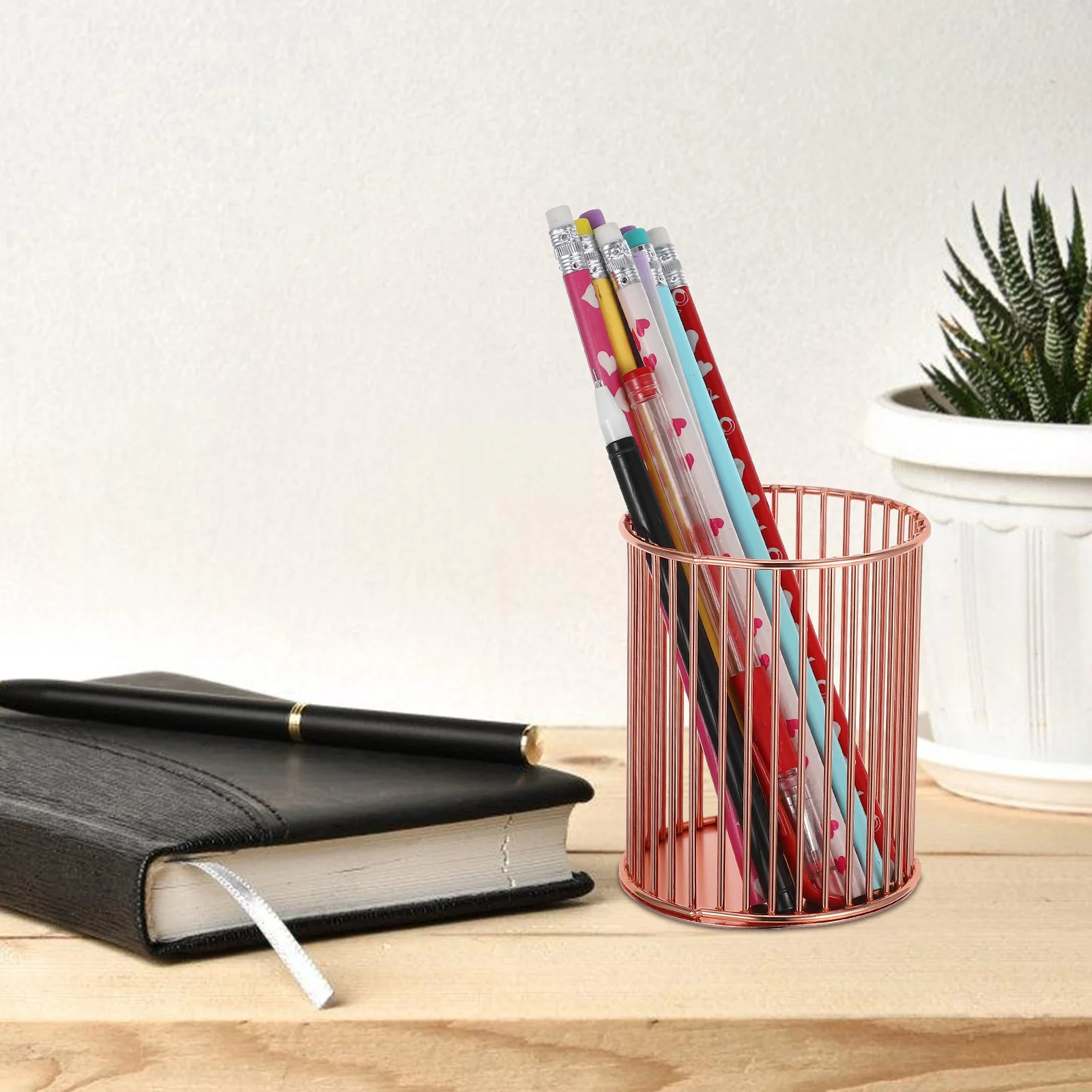 

2Pcs Metal Brush Holder Iron Desktop Organizer for Makeup Brushes Pens Pencils Scissors Rulers Small Utensils Office Home School