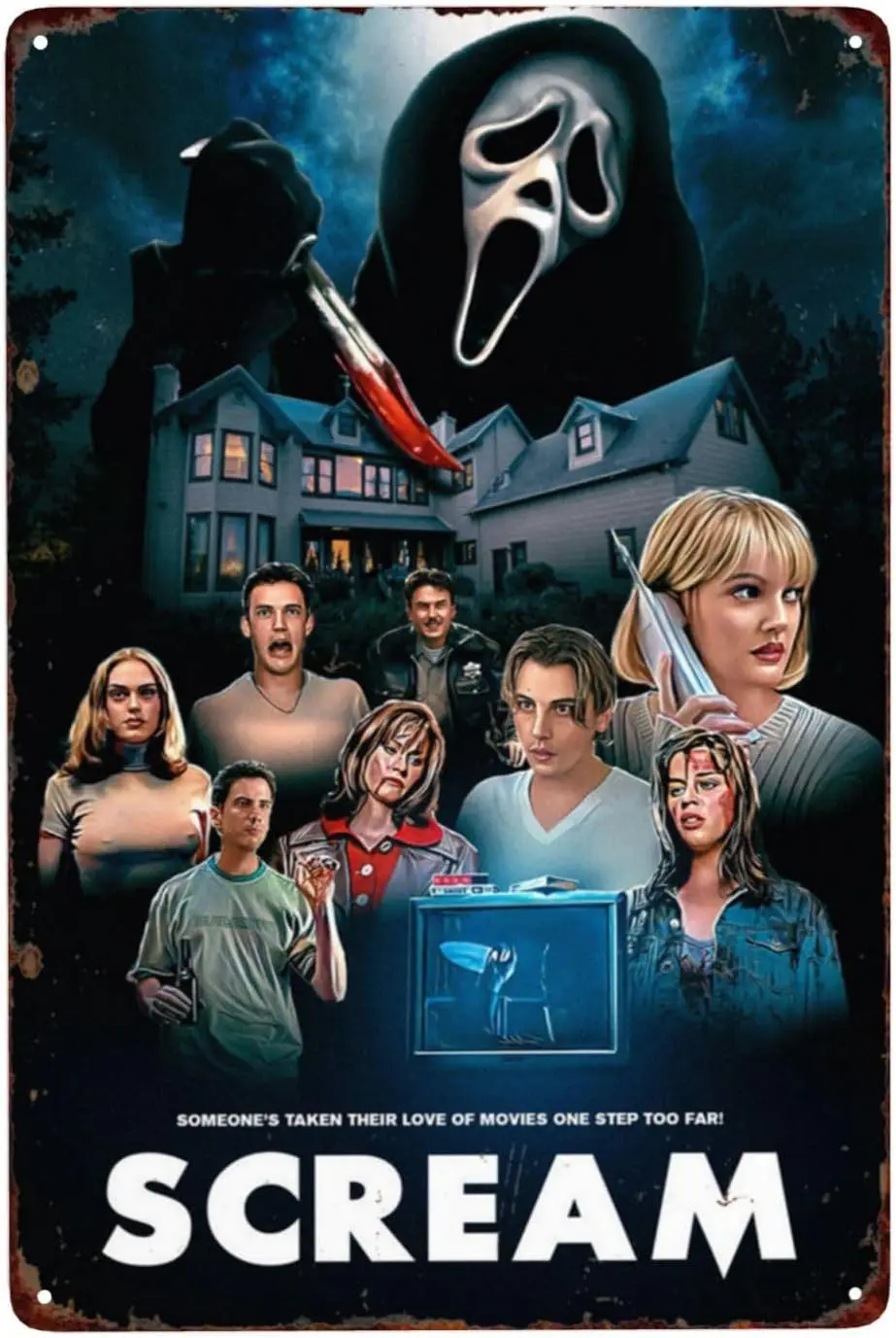 Póster de película Scream, carteles de Metal, película de terror, arte de pared, póster para habitación, dormitorio, sala de estar, Bar, cine, decoración de pared, regalo, letrero de 8x12