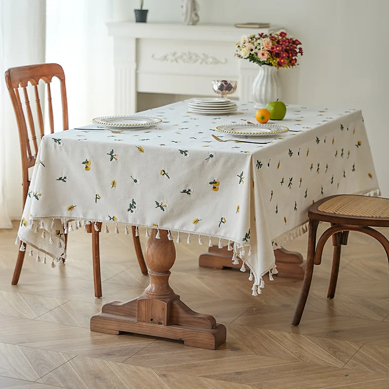 

Хлопковая скатерть с цветочной вышивкой в американском стиле, декор для чайного стола, прямоугольная крышка стола для кухни, свадьбы, столовой