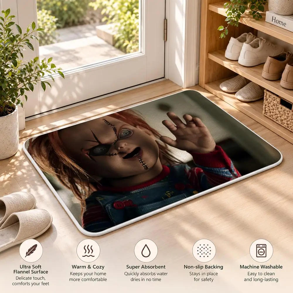 C-Chucky Doll Horror Movie Floor Mat Flannel Rug Soft Non Slip Door Mat For Bathroom Bedroom Kitchen Living Room Home Decor